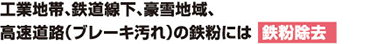 工業地帯、鉄道線下、豪雪地域、高速道路(ブレーキ汚れ)の鉄粉には「鉄粉除去」